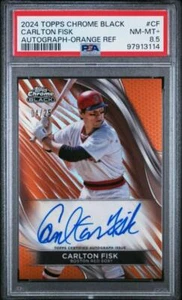 2024 Topps cromo negro naranja Carlton Fisk PSA 8,5 casi nuevo-como nuevo-más automático 4/25 Medias Rojas - Imagen 1 de 2
