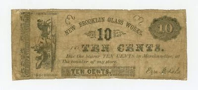 1800's 10c Ezra B. Lake (New Brooklin Glass Works) - NEW JERSEY Merchant Scrip - Image 1 of 2