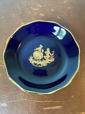 Vintage Limoges Castel France Oval Cobalt Blue 22K Gold Trinket Dish