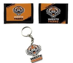 SET OF 2 WESTS TIGERS NRL TEAM NYLON SPORTS WALLET & CLUB LOGO KEYRING CHAIN - Picture 1 of 3