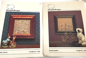 Sheepish Designs - Meg’s Bunny & Peacock Garden - Cross Stitch Sampler Charts - Picture 1 of 4