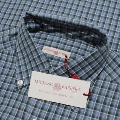 Luciano Barbera NWT Casual Button Down Shirt Size M in Blue Plaid 100% Cotton - Image 1 of 4