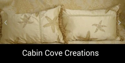 Designer Throw Pillows Custom Starfish Silk Nautical Coastal Lumbar 2 Bolster - Image 1 of 4