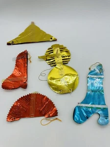 Vintage Japan Gold Foil Mylar Christmas Party Decorations Set of 5 - Picture 1 of 12