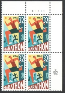 Vintage unbenutzter Block 32 Cent US Briefmarken USPS 1995 MARATHON - Bild 1 von 2