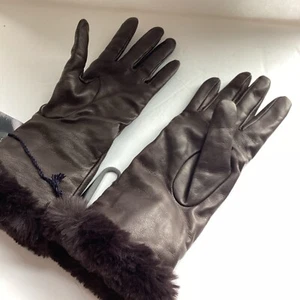 Gala Italian Leather Fur Cuffed Gloves Size 7.5 Maroon/Brown TJ254NC NWT - Picture 1 of 5