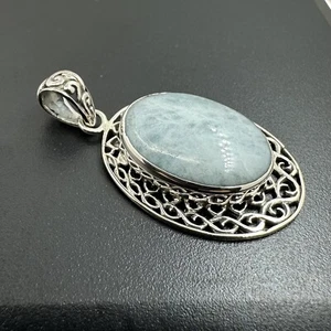 Aquamarine Oval Crystal in Bali/Filigree Sterling Silver 925 Pendant #1031 - Picture 1 of 5