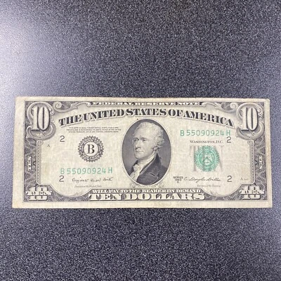 EFO - $10 FRN 1950c Offset On The Back - Very Fine - Image 1 of 3