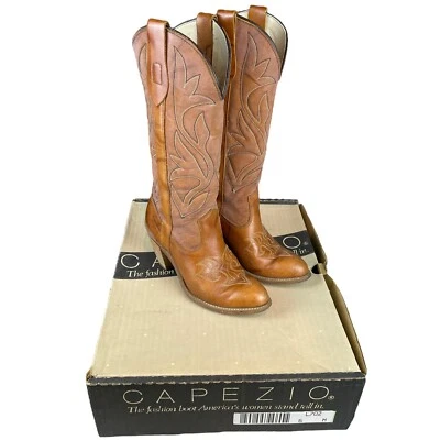 Botas vaqueras vintage Capezio para mujer talla 5M cuero marrón caja de vaquero Foto 1 de 4
