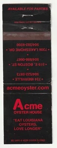 COPERTINA MATCHBOOK - ACME OYSTER HOUSE RESTAURANT - NEW ORLEANS LOUISIANA - Foto 1 di 3