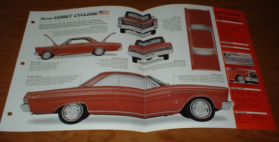 Hoja de especificaciones de Mercury Comet Cyclone 1965 folleto foto póster impresión 65 289 Foto 1 de 1