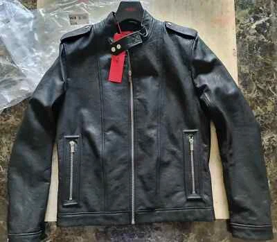 new RRP £525 mens HUGO BOSS leather jacket slim fit lector size XL  - Image 1 of 4