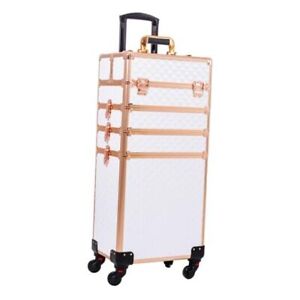 Rolling Makeup Train Case Large Storage Cosmetic Trolley 4 in 1 Large White