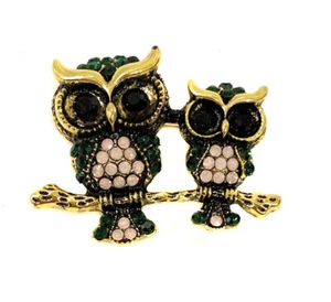 Broche De Colección Búho Pin Diamante Cristal Estrás Broche Mujeres Dorado y Negro - Imagen 1 de 2