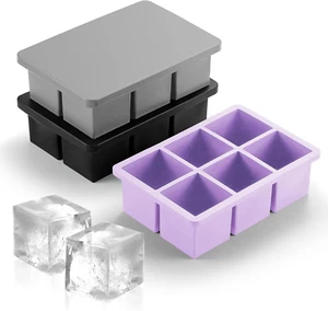 3Pack Large Silicone Ice Cube Tray Molds w/ Lids Stackable Square Ice Cube Molds - Picture 1 of 11