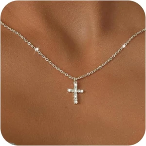 Cross Necklace for Women - Dainty 14K Gold Plated Pendant - Picture 1 of 12