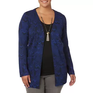 Ladies Sweater Coat Blue Jacquard Pockets Size 1X NWT - Picture 1 of 1