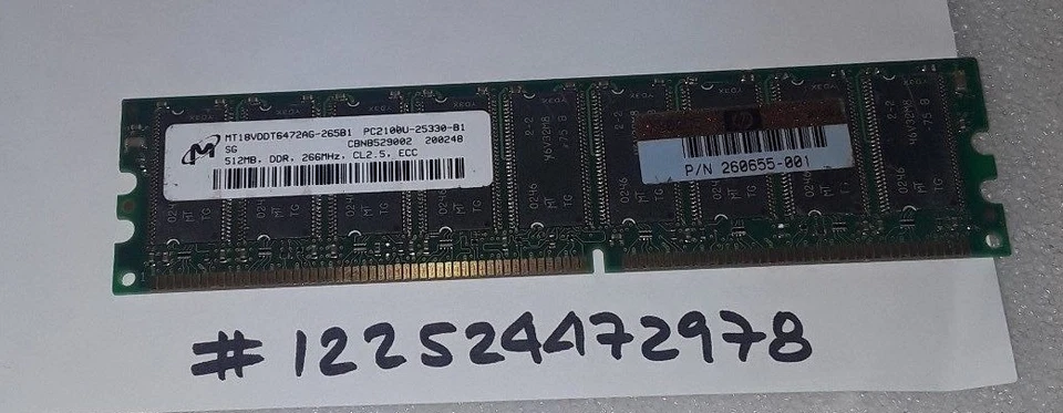512MB PC DDR DDR1 PC2100E  2100 266 184PIN ECC NON-REG  2RX8 32X8 Dual RANK - Image 1 of 1