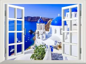 Adesivo murale Isola di Santorini Grecia adesivo finestra 3D poster arte murale carta da parati - Foto 1 di 5