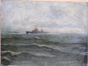 Painting Warships on a raid, oil on canvas. - Picture 1 of 13