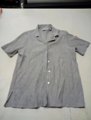 Camisa Joanna Top L Para Mujer Gris/Blanco Abotonada Manga Corta Cuello Texturizada  Foto 1 de 4