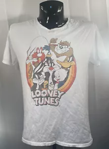 Looney Tunes T-Shirt Size L White Retro Cartoon Graphic Cotton Short Sleeve - Picture 1 of 12