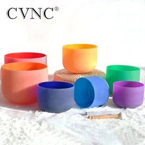 CVNC 432Hz 6-12" 7 Pezzi Set Ciotola da Canto Cristallo di Quarzo Colorato con Custodia Guarigione - Foto 1 di 10