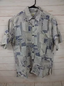 Paradise Motion Herren Hawaiihemd Größe L 100% Baumwolle blau, grau & weiß - Bild 1 von 7