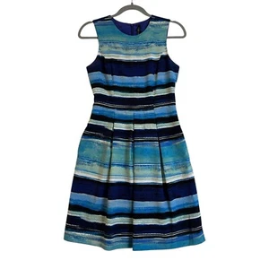 Marc New York Dress Size 6 US 2 Blue Striped Sleeveless Fit Flare Pleated Lined - Picture 1 of 18