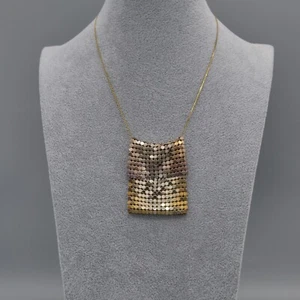 Vintage 2" Metallic Mesh Pouch Purse Necklace Chatelaine Collar Choker Metal 16" - Picture 1 of 19