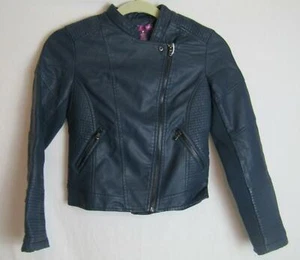 AQUA GIRLS NAVY BLUE FAUX LEATHER MOTO JACKET SZ M{8} EUC DH2059 - Picture 1 of 3