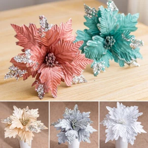 Decorazione Fiori Natalizi Glitter Poinsettia Fiori Albero da Appendere Decorazione Festa - Foto 1 di 21