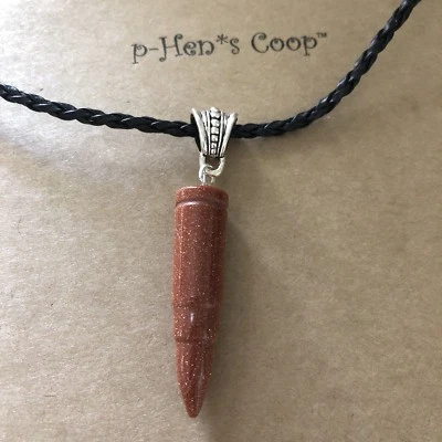 Bullet Sand Stone Necklace black braided leather 18" unisex Artisan USA 1568 - Image 1 of 2