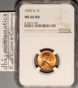 1945 D - Lincoln Wheat Cent Penny 1 ¢ - NGC - MS 66 RD - dbkjE - Picture 1 of 5
