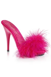 Fabulicious POISE-501F Hot Pink Satin/Marabou Fur Mule Shoes IN-STOCK - Picture 1 of 4