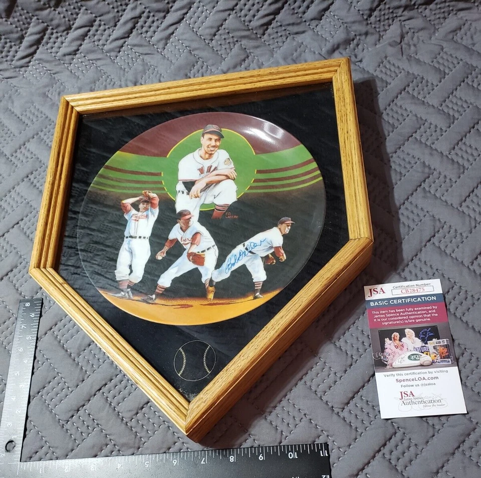 Bob Feller Signed LE 1988 Indians Custom Framed Baseball Home Plate Display JSA - Image 1 of 4
