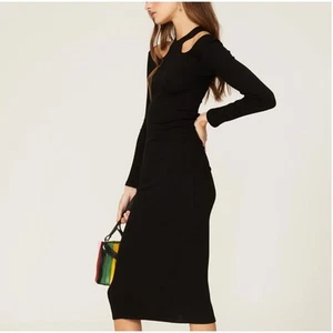 Simon Miller Black Ribbed Knit Midi Dress MEDIUM Bodycon Cut Out Designer $295 - Picture 1 of 11