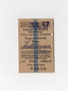 Alte Fahrkarte Arbeiterwochenkarte Personenzug Neustadt Pirna 1957 Sachsen - Foto 1 di 2