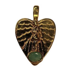 Vintage sieben Erzengel Davidstern grüne Jade Herz Anhänger goldfarben 1,5" - Bild 1 von 2