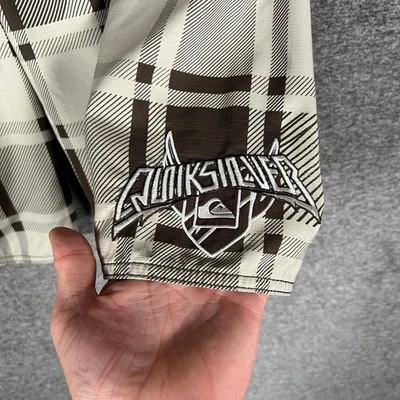Pantalones cortos de baño Quiksilver para hombre a cuadros Y2K marrón beige blanco talla 36 Foto 1 de 4