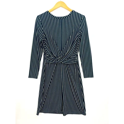 ANN TAYLOR Womens Midi Dress Petite Size 10P Blue Green Stripe Sheath 3/4 Sleeve - Image 1 of 4
