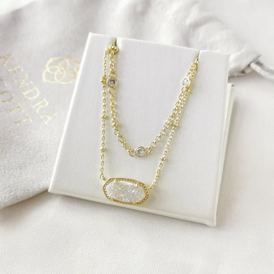 New Kendra Scott Elisa White Drusy Gold Multi Strand Necklace w/Dust Bag - Image 1 of 1