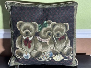 Vintage Decorative Christmas Teddy Bears Tapestry Accent Throw Pillow 16”x16” - Bild 1 von 13