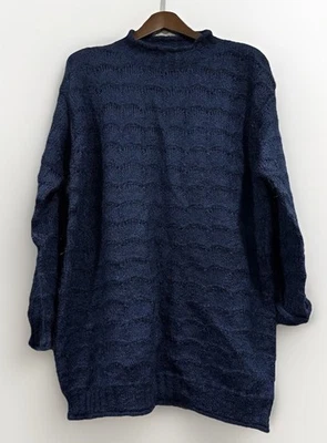 Vintage ESPRIT Mohair Sweater Womens Large Navy Blue Shell Knit Oversized - Image 1 of 4