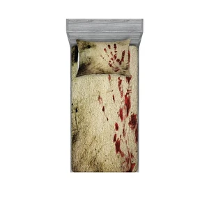 Horror Haus Spannbetttuch & Kissenbezug Set, Grunge Design Wand Blutige Hand P... - Bild 1 von 3