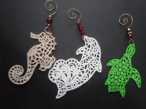 3er Set Sea Life bestickte Spitze Christbaumschmuck 5" x 3" mit Aufhänger - Bild 1 von 4