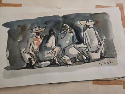 Vintage Abstract Impressionist Watercolor Signed J Oates Untitled Framed - Image 1 of 4