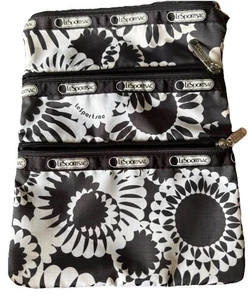 LeSportac Bag Black and White Sunburst 3+ Pockets Crossbody Black Strap - Picture 1 of 3