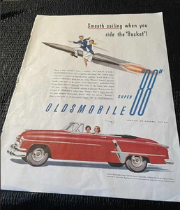 Pubblicità barca a vela Oldsmobile Super 88 Rocket Havoline sabato sera posta 1951 - Foto 1 di 2