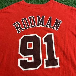 Chicago Bulls Dennis Rodman Majestic Hardwood Classics Red T-Shirt Mens Size L - Picture 1 of 7